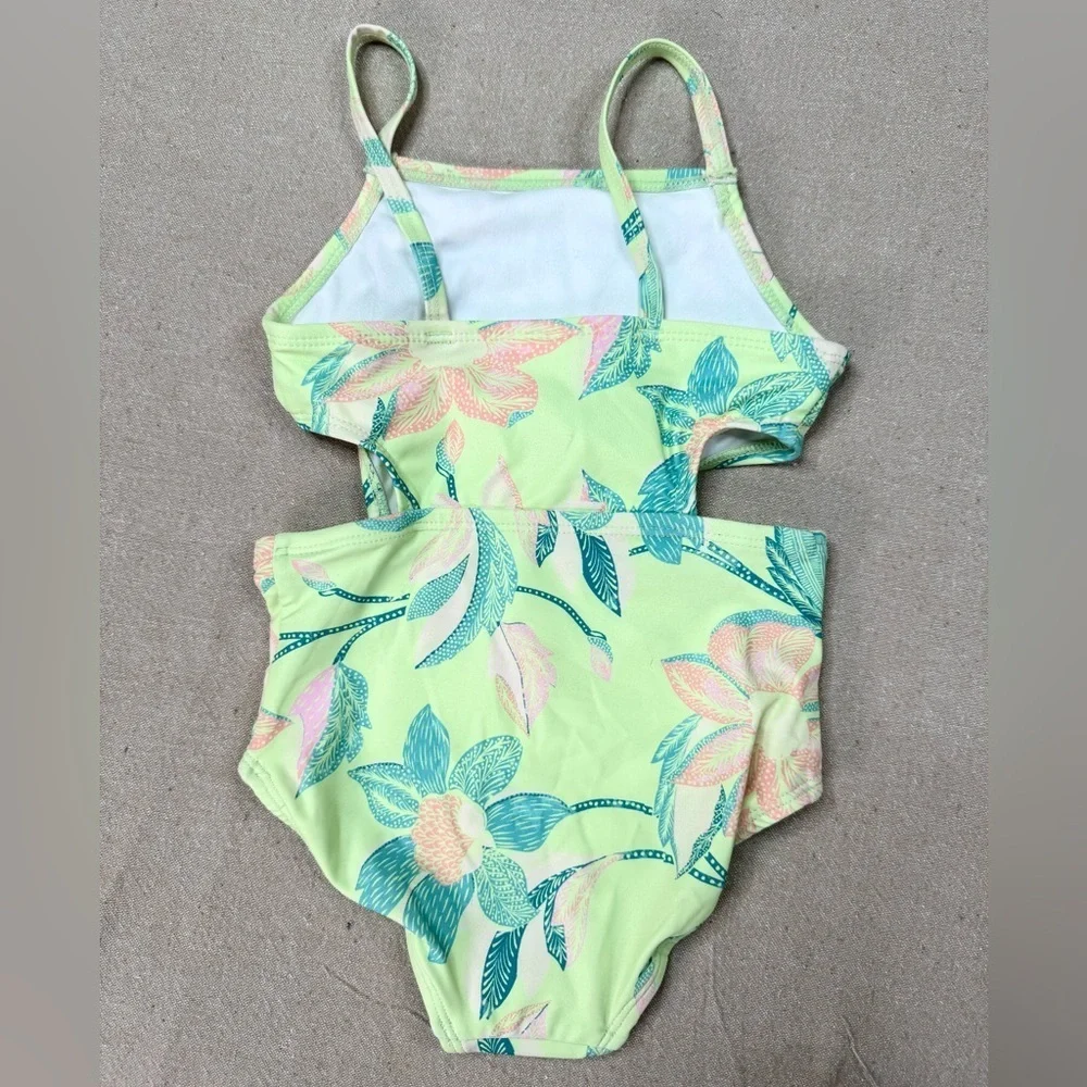 OshKosh B'gosh Girls One Piece Cutout Swimsuit Tropical Floral Green Size 4/4A